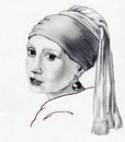 Meisje met de parel in zwart-wit van Caro Jansen thumbnail