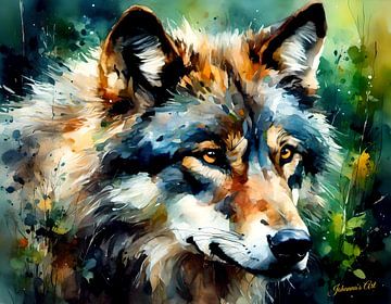 Wilde dieren in aquarel - Wolf 9 van Johanna's Art