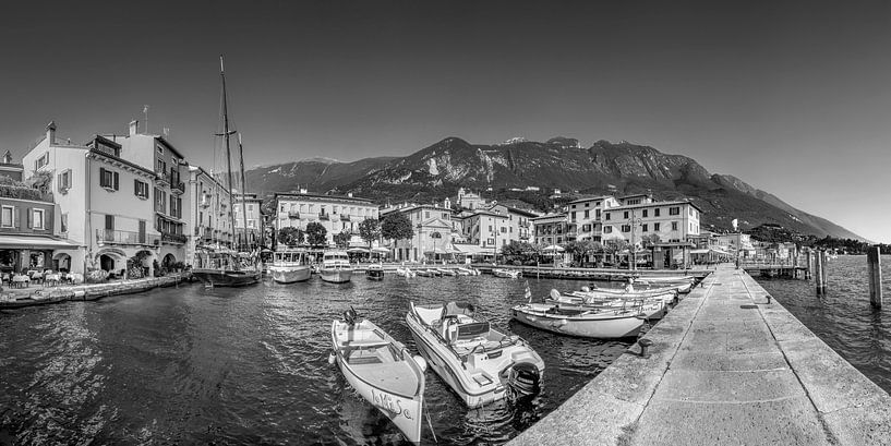 Summer at the harbour of Malcesine on Lake Garda. Black and white image. by Manfred Voss, Black-White Photography