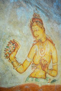 fresco op rotswand van Sigiriya, Sri Lanka van Jan Fritz