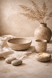 Nature morte minimaliste et neutre – Art mural en céramique Wabi Sabi