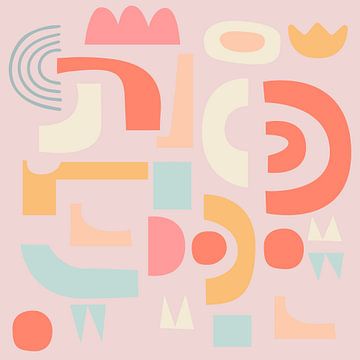 Happy shapes. Retro collage in pink, orange, light blue, yellow by Dina Dankers