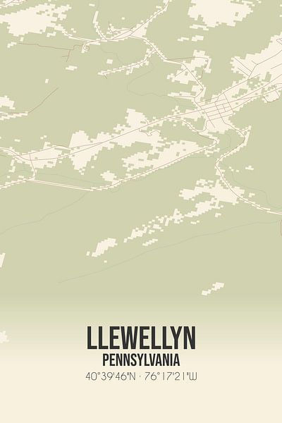Carte ancienne de Llewellyn (Pennsylvanie), USA. par Affiches de lieux