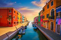 Burano island view at sunset. Venice