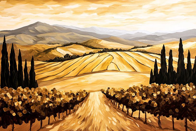 Collines toscanes avec vignobles par Art & Soul Creations