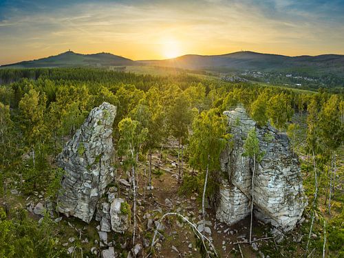 Schnarcherklippen im Harz, Deutschland bei Sonnenuntergang von Michael Abid