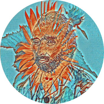 Vincent van Gogh met zonnebloem ( bewerkte tekening) van Jose Lok