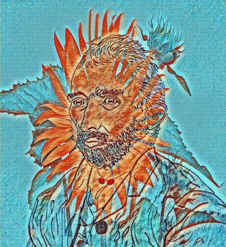 Vincent van Gogh mit Sonnenblume (überarbeitete Zeichnung) von Jose Lok