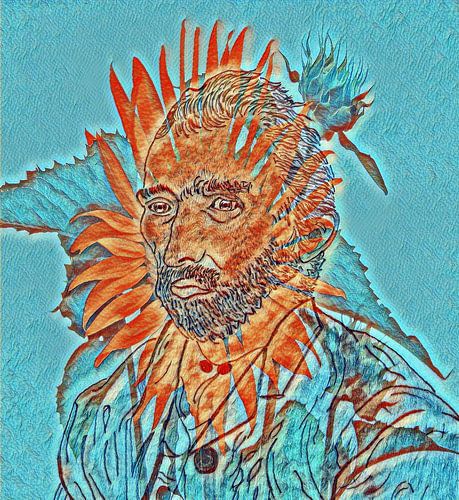 Vincent van Gogh with sunflower ( edited drawing)