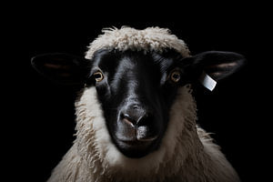 Portrait eines Schaf mit schwarzem Hintergrund