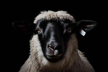 Portrait d'un mouton avec un fond noir sur Animaflora PicsStock