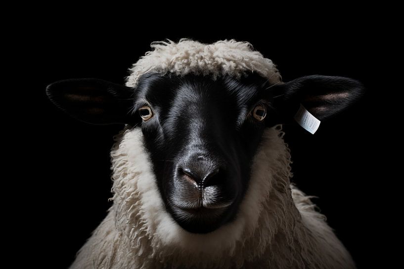 Portrait d'un mouton avec un fond noir par Animaflora PicsStock