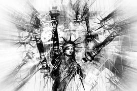 Statue of Liberty and Brooklyn Bridge in New York City, USA by BerbadenDigitalArt