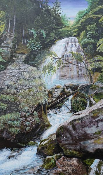 bossen, schilderijen,  Waterval, landscape. Wasserfall, Landschaft. Cascade, paysage. von sandra de jong
