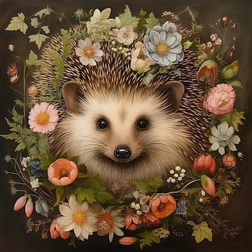 Painting Hedgehog Nature by Abstract Schilderij