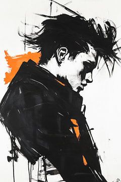 Head study in black and white with orange by Poster Art Shop