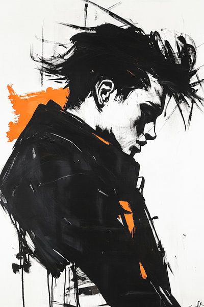 Head study in black and white with orange by Poster Art Shop