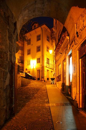 Arco de Almedina in de schemering, Oude Stad, Coimbra, Portugal, Europa I Aartspoort Arco de Almedin