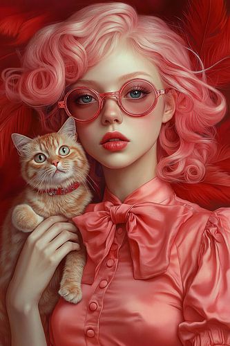 Digital Portet, Catlady in Pink no.2