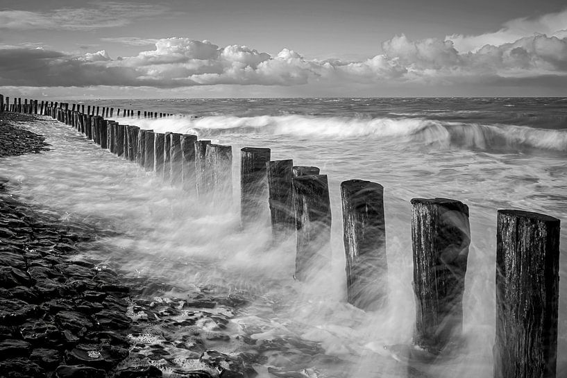 Breskens strandpalen(black and white) by Linda van der Veeken