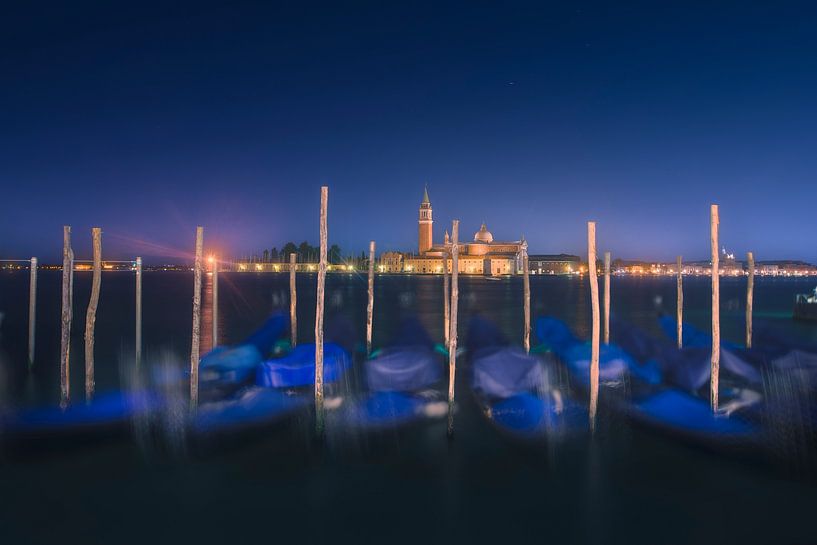 Blue hour over gondolas and San Giorgio Maggiore, Venice by Stefano Orazzini