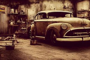 vieille voiture dans un garage, illustration sur Animaflora PicsStock