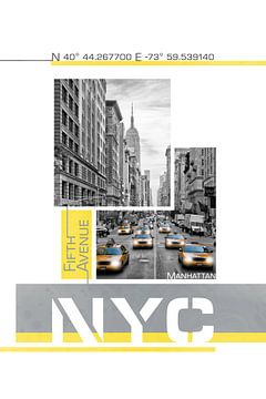 NYC Fifth Avenue Traffic | Lichtend Geel & Ultiem Grijs van Melanie Viola