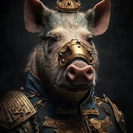 Portrait of the king of pig country by Digitale Schilderijen