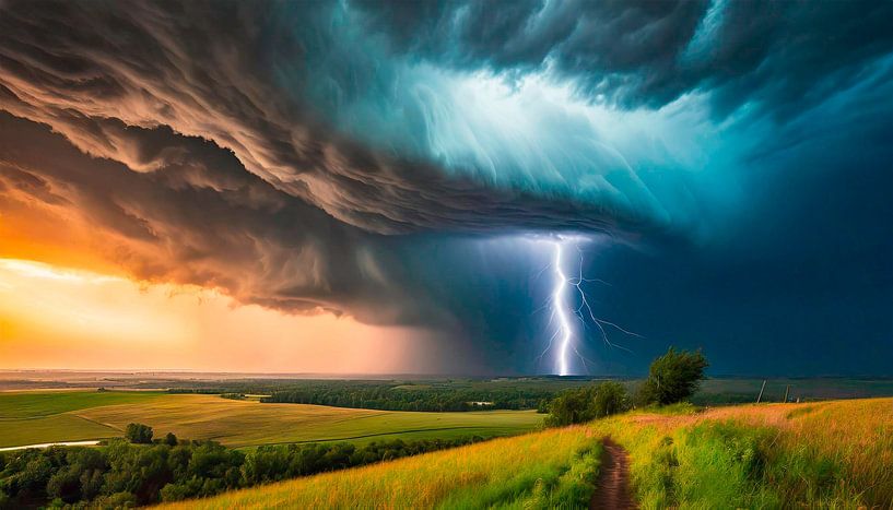 Tornado storm, lightning and dark clouds in the landscape by Mustafa Kurnaz