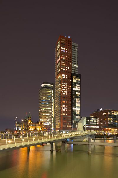 Night view on Montevideo tower at Kop van Zuid by Tony Vingerhoets