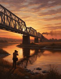 Eisenbahnbrücke über den Red River bei Sonnenuntergang von Regan Frederick