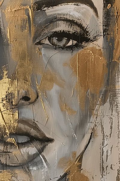 Portrait abstrait d'une femme en gris et or variante 3 par Steinfox Art