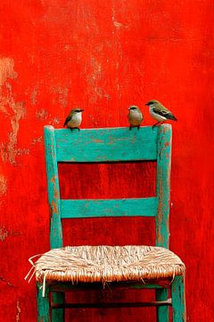 Vogels op stoel van Poster Art Shop