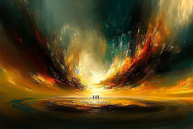 Drie silhouetten bij zonsondergang van Art & Soul Creations