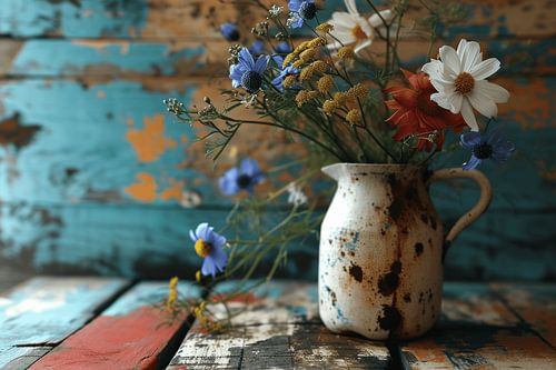 Nature morte moderne et colorée avec des fleurs