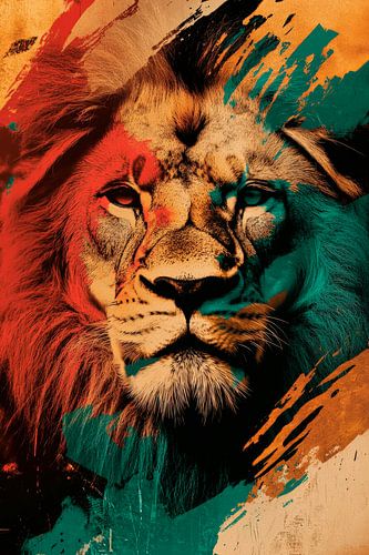 Portrait artistique du lion en couleur