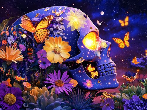 Hemelse schedel met vlinders