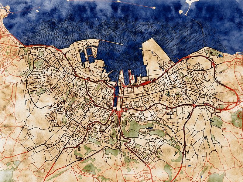 Map of Cherbourg-en-Cotentin with the style 'Serene Summer' by Maporia