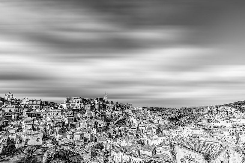 Matera Panoramablick in schwarz und weiß von Gea Gaetani d'Aragona