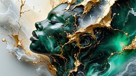 Face of a woman - Born from the emerald green stone - the awakening of a woman between matter and light by AidasignArt