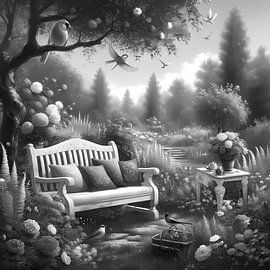 Jardin avec oiseaux