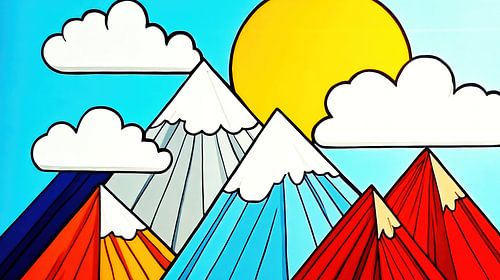 Gestileerd bergpanorama met zon