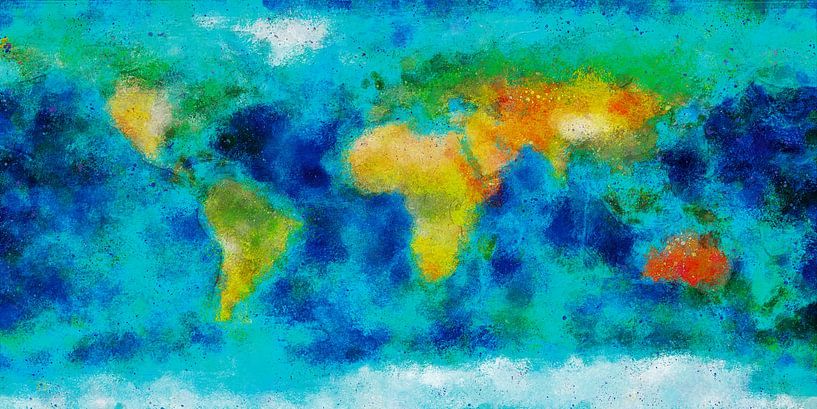 Impressionistische wereldkaart van Frans Blok - foto's, kunst en andere wanddecoratie