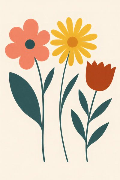 Verspieltes Trio aus bunten, minimalistischen Blumen von Rudi Pratama