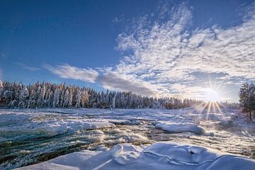 Winterkracht en licht - op het bevroren Storforsen in Lapland van Fototante