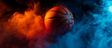 Basketball in the fog with a blaze of colour by Poster Art Shop