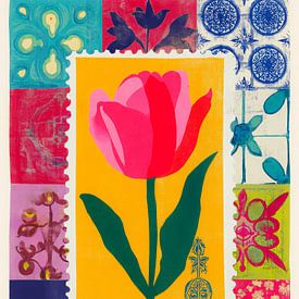 Kleurrijke tulpen collage kunst van But First Framing