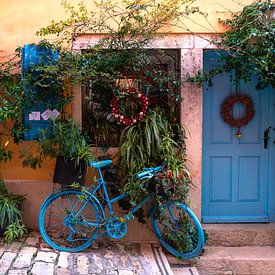 Rovinj und das blaue Fahrrad, eine bezaubernde Straßenszene von elma maaskant