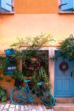 Rovinj et le vélo bleu, une scène de rue enchanteresse sur elma maaskant