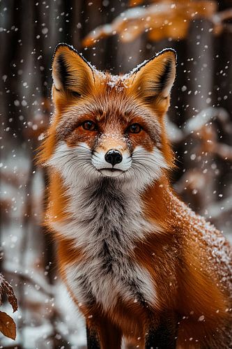 Vos in besneeuwd bos